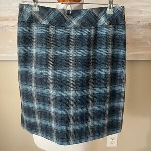 Talbots Petites blue plaid wool blend skirt
